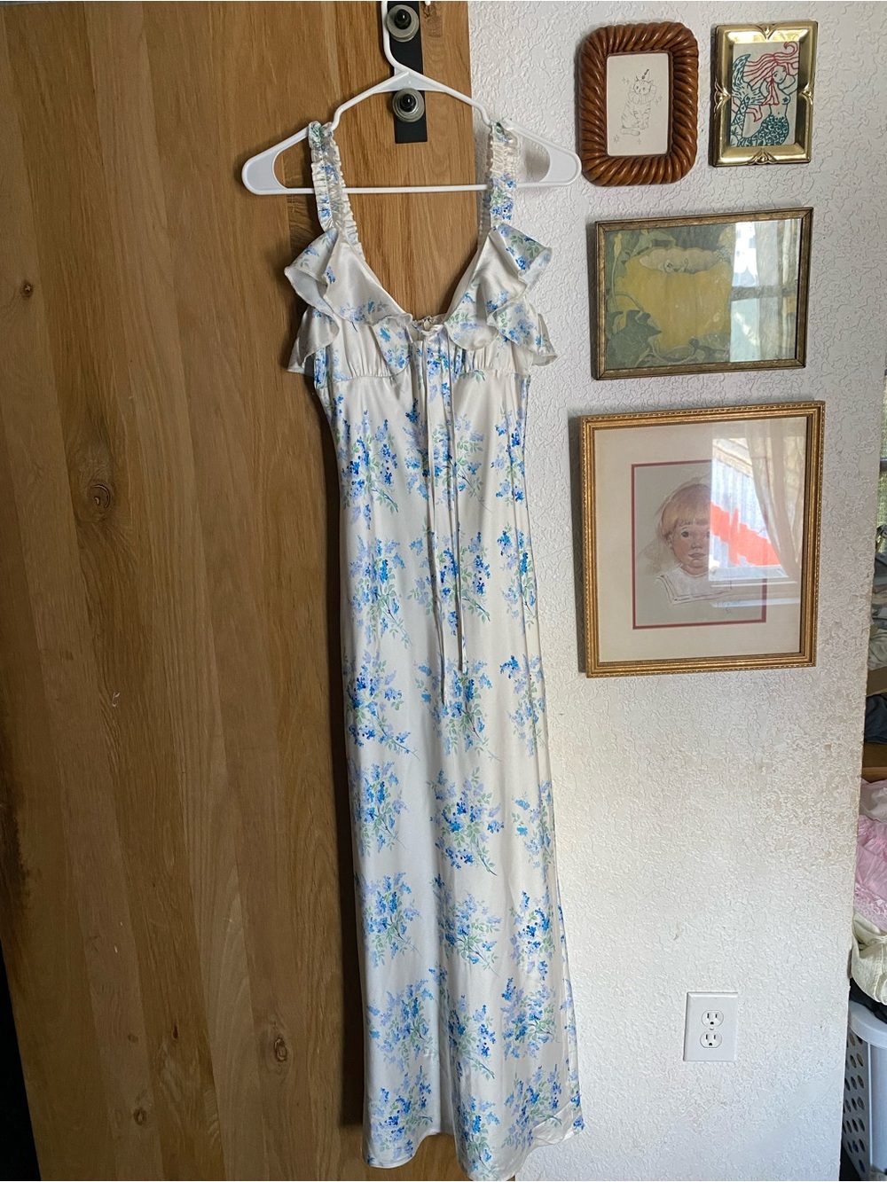 Blue Floral Ruffle Maxi Dress